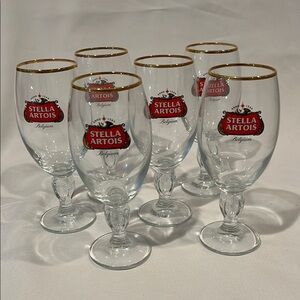 Set (6) Stella Artois Beer Glass with Gold Rim